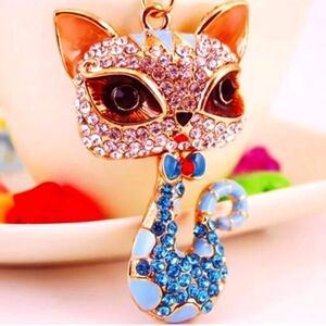 Elegant Gold and Blue Cat Pendant New